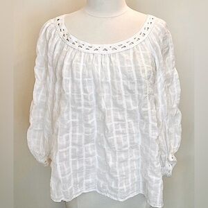 M.S.S.P White Gauzy Crochet SZ L French Country Boho Chic Coastal Fairycore Top